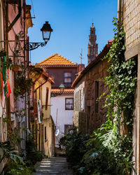 Street amidst houses and buildings against sky