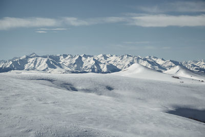 Scenic view of snowcapped mountains against sky