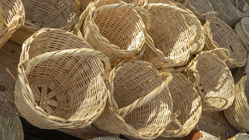 High angle view of wicker baskets