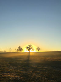 Scenic view of field against clear sky