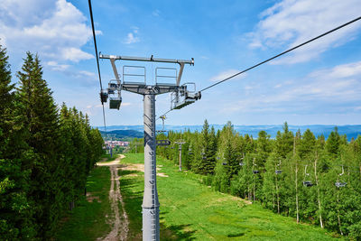 Mountains with open cable cars lift, karpacz, poland