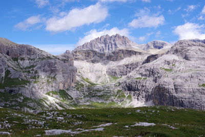 Scenic view of rocky mountains against sky