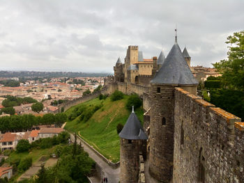 High angle view of buildings in city