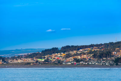 Scenic view of sea against blue sky