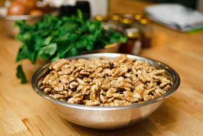 Close-up of food in bowl on table