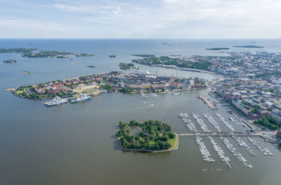 Katajanokka area and tervasaari island in helsinki, finland. beautiful aerial view. downtown 