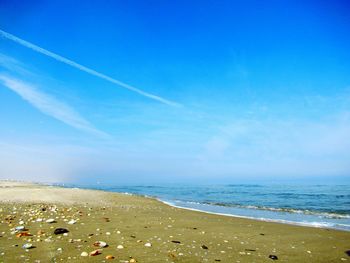 Scenic view of sea against blue sky