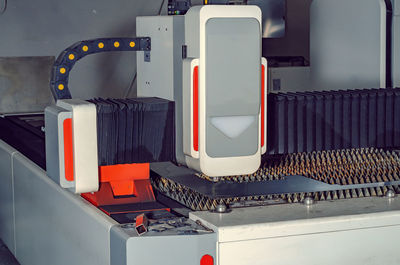 Front view of metal cutting machine. laser cutting of metal.