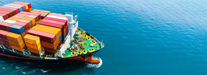 High angle view of boats in sea