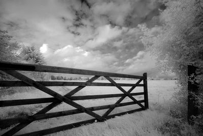 View of fence against cloudy sky