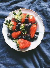 High angle view of fruits on plate