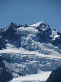 Scenic view of snowcapped mountains against clear sky