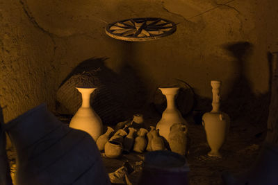 View of pottery in cave