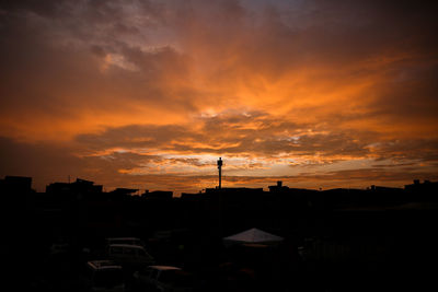 Silhouette buildings against sky during sunset
