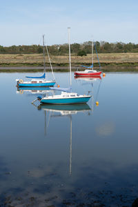 Maldon essex uk small sailing craft yachts moored on river crouch