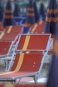 Close-up of empty seats on table