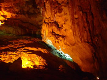 Full frame shot of illuminated cave