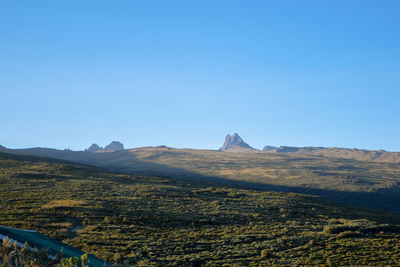 Batian peak, mount kenya's highest peak seen from old moses hut, mount kenya national park, kenya