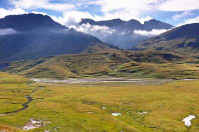 Scenic view of mountains against sky