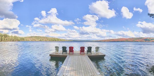 Pier over lake against sky