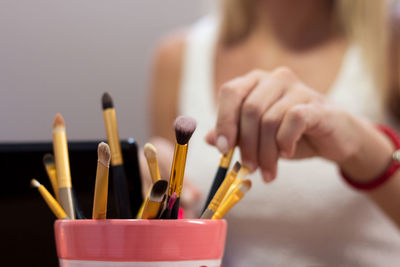 Close-up of make-up brushes