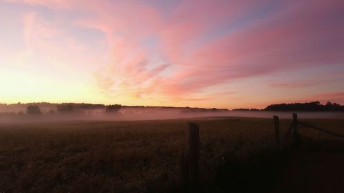 Scenic view of field against sky during sunset