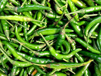 Full frame shot of green chili peppers