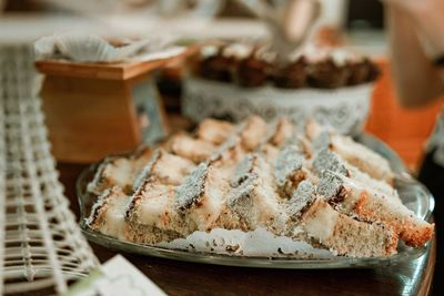 Close-up of cake in plate on table