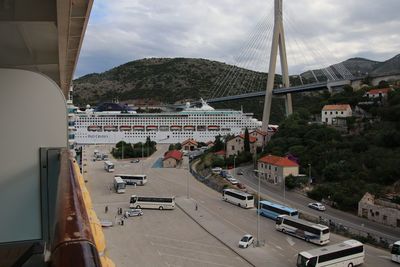 Panoramic view of bridge and city against sky