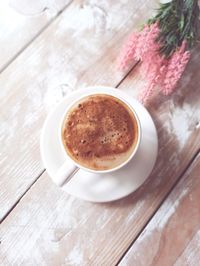 High angle view of coffee on table