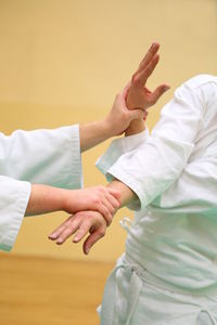 Man with trainer practicing aikido