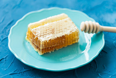 Close-up of cake in plate on table