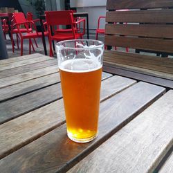 Close-up of beer in glass on table