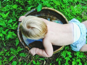 Girl playing in yard