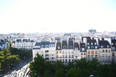 High angle view of buildings against sky