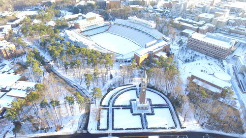 Panoramic view of buildings in city during winter