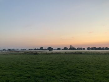 Scenic view of field against sky during sunset