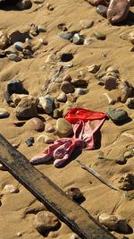 High angle view of stones on beach