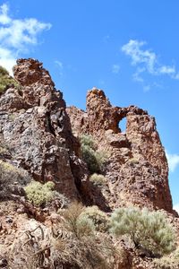 Low angle view of rock formations against sky