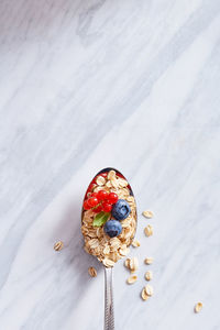 High angle view of breakfast on table