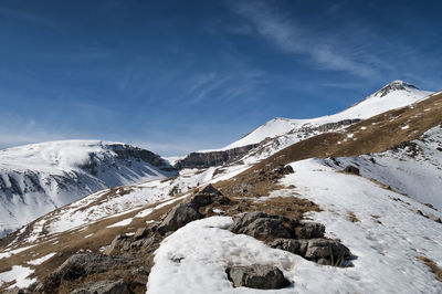 Scenic view of snowcapped mountains against sky