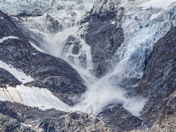 Avalanche scene in the glacier of belvedere in the italian alps