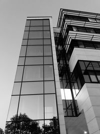 Low angle view of modern building against clear sky