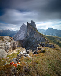 Scenic view of rocky mountains against sky