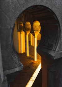 Close-up of illuminated lamp in building