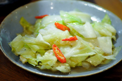 High angle view of chopped vegetables in bowl