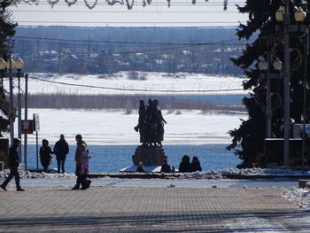People on snow covered landscape