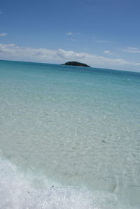 Scenic view of sea against blue sky