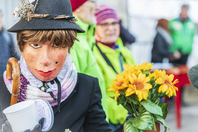 Carnival in carnia. sauris, masks of the religious and pagan tradition. italy