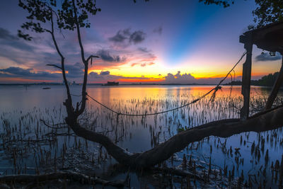 Scenic view of lake against sky during sunset